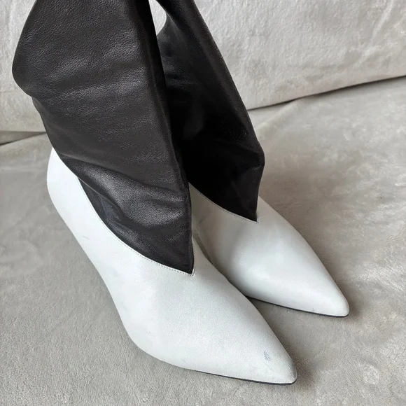 Super Soft Black & White Nappa Leather Fold Over Ankle Boots 39.5/9 -NWD - Picture 15 of 16